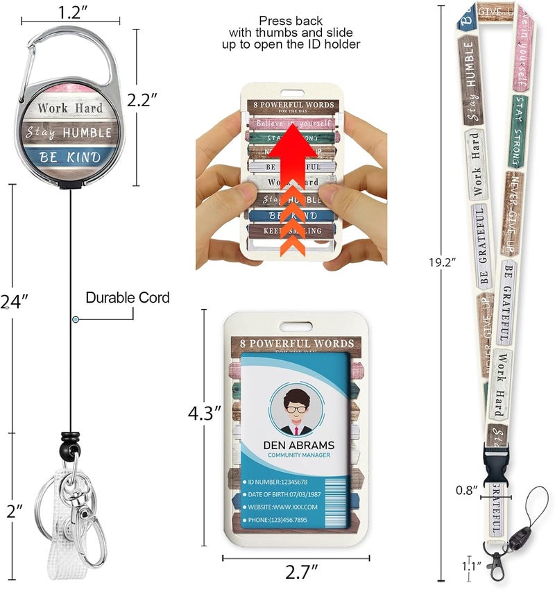 Piefly Lanyards for Id Badges, Inspirational Quote Badge Holder with Retractable Reel Belt Clip, Positive Work Name Tag Lanyard Vertical ID Card Protector Case for Women Nurse Doctor Teacher Student - Image 5